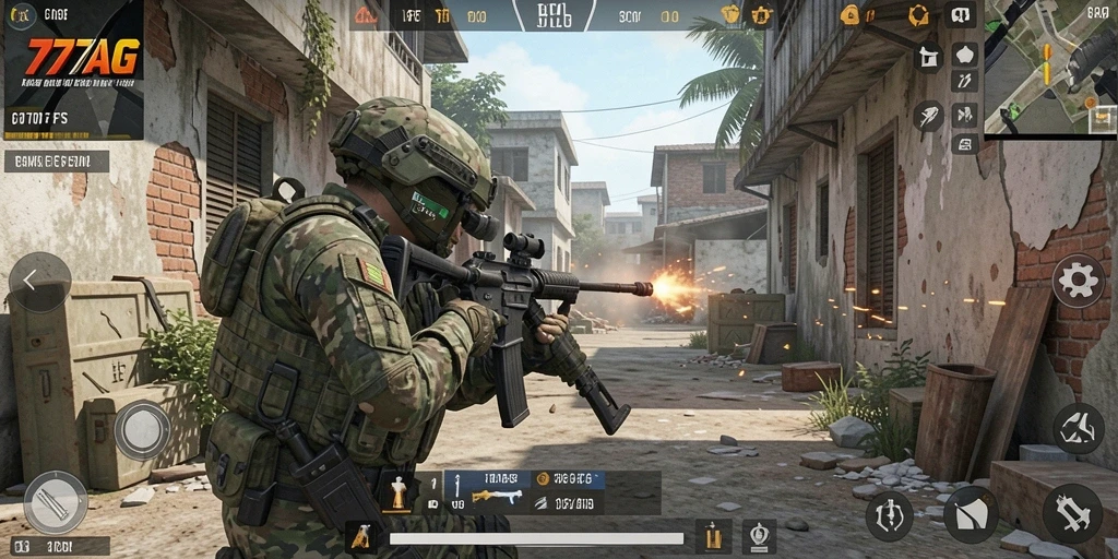 Screenshot gameplay <strong>777AG</strong> yang menunjukkan aksi tembak-menembak yang mendebarkan.