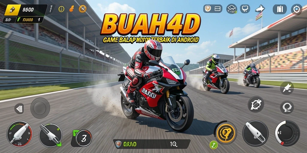 Tampilan gameplay penuh aksi di BUAH4D saat balapan motor.
