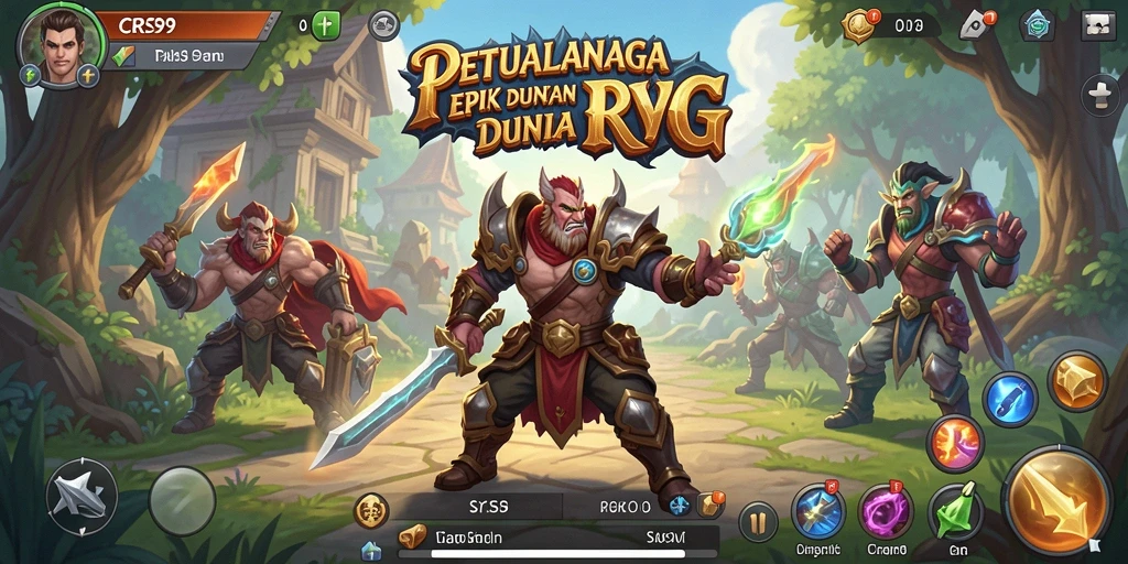 Tampilan aksi seru dalam permainan RPG CRS99 yang menampilkan karakter utama.