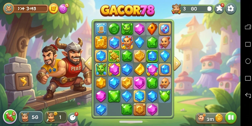 Tampilan gameplay seru GACOR78 dengan elemen Match-3 yang mengasyikkan.