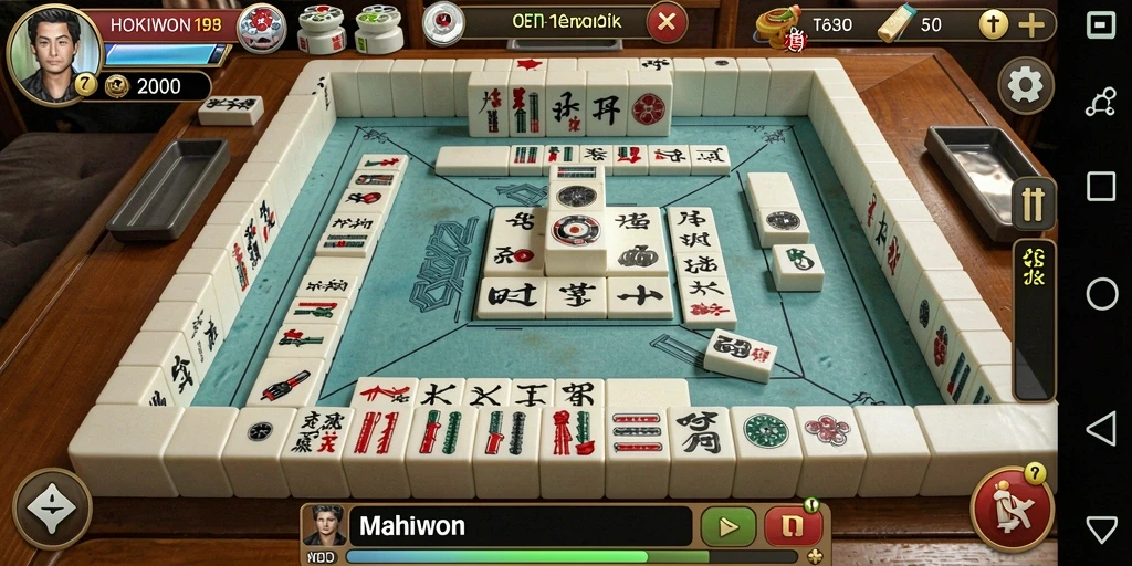 Gameplay seru HOKIWON dengan ubin Mahjong yang berwarna-warni.