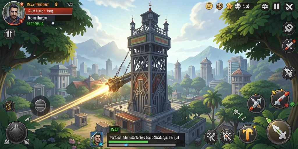 Tangkapan layar gameplay Tower Defense yang intens dan strategis.