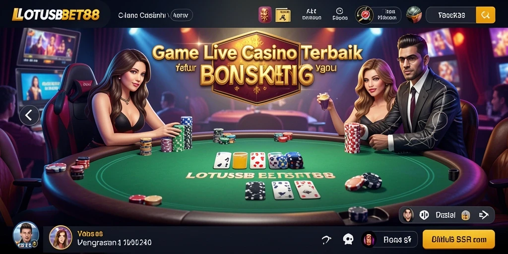 Screenshot LOTUSBET88 menunjukkan dealer profesional dalam aksi di permainan Live Casino.