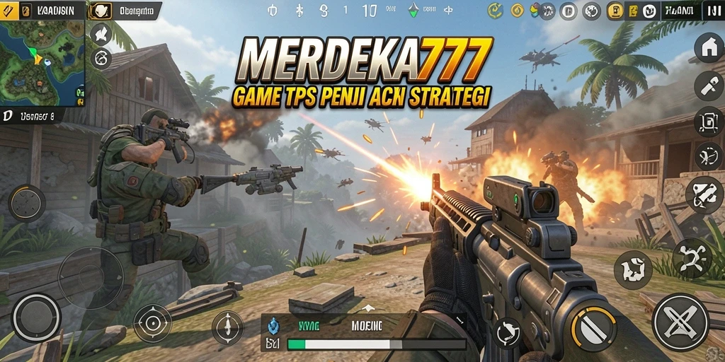 Tangkapan layar utama <strong>MERDEKA777</strong> menampilkan aksi tembak-menembak yang intens dan mendebarkan.