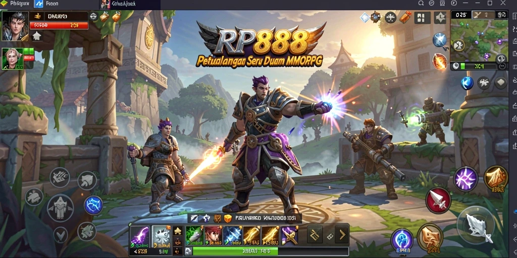 Screenshot RP888 menampilkan pertarungan epik dalam dunia MMORPG.
