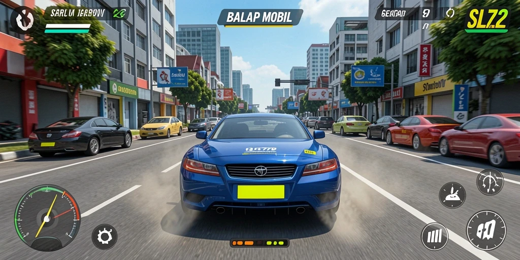 Gameplay menegangkan dari balapan mobil di SL72 yang menguji kecepatan dan keterampilan.