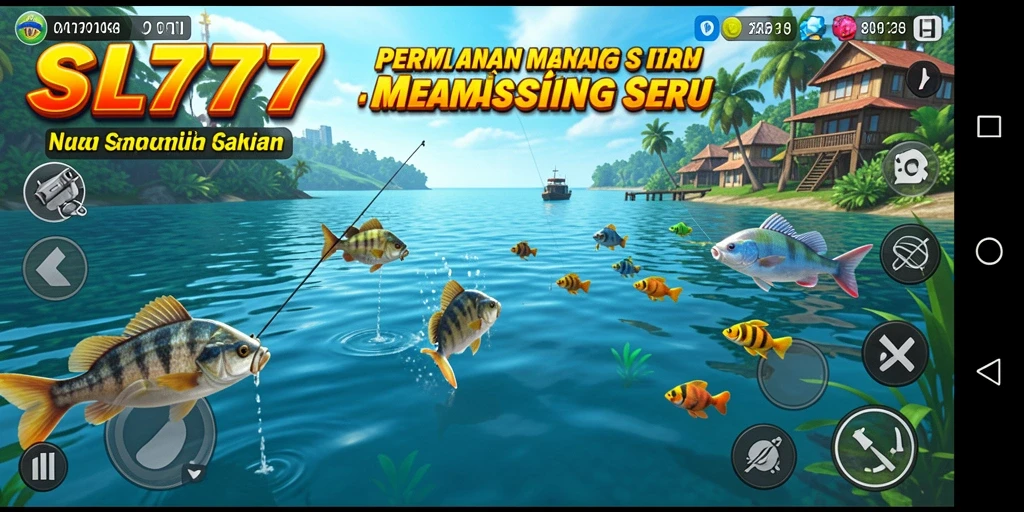 Screenshot game SL777 menampilkan aksi memancing yang seru dan atmosfer yang menawan.