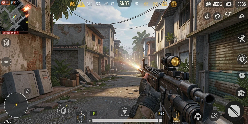 Gameplay SM605 yang intens dan menegangkan dalam mode FPS.
