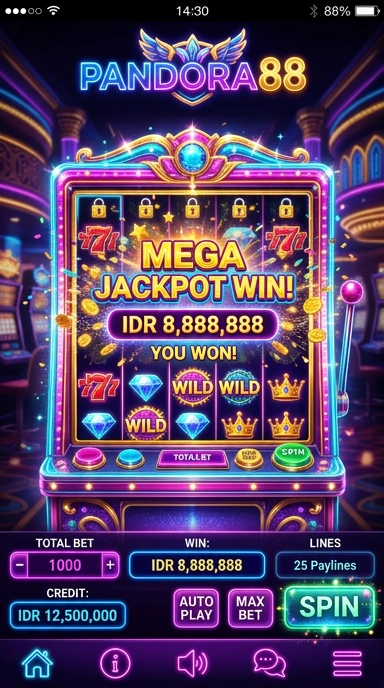 Tampilan utama aplikasi pandora88 dengan berbagai pilihan kategori.